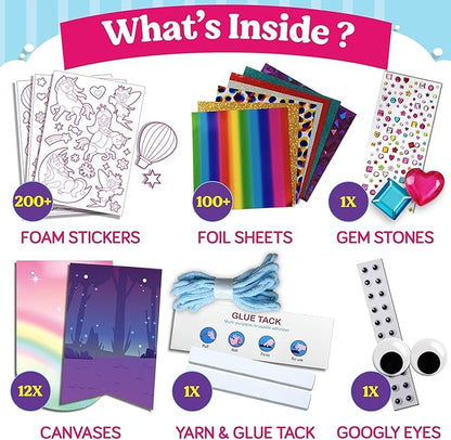 Funcils Foil Art Craft - Unicorn & Princess Sticker Activity Kit, Toddler Arts & Crafts for Kids, No Mess Kids Travel Toys, Games, Fun Birthday Gifts for Boys & Girls Ages 4, 5, 6, 7, 8, 9 Year Old