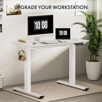FLEXISPOT EN1 One-Piece Standing Desk, 48"x24" Seamless Desktop Electric Height Adjustable for Home Office, Study Rooms & Multi-Device Workstations, White(White Frame)