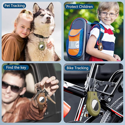 Waterproof Airtag Holder,4 Pack Airtag Case with Secure Lock,Airtags Keychain for Apple Airtag,Anti-Lost Protective Case Air tag Accessories for GPS Tracker Luggage,Bag,Key,Pet-Brown/Brown/Green/Green