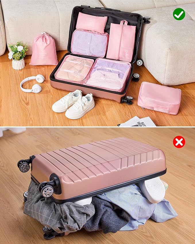 11 Piece Travel Luggage Sets for Women, 20/24/28/32 Inch 4 Piece Hardshell Suitcase Set, 20inch Carry on Luggage with Wheels, 24inch 28inch 32inch Checked Luggage with 7PC Packing Bags