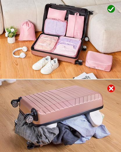 11 Piece Travel Luggage Sets for Women, 20/24/28/32 Inch 4 Piece Hardshell Suitcase Set, 20inch Carry on Luggage with Wheels, 24inch 28inch 32inch Checked Luggage with 7PC Packing Bags