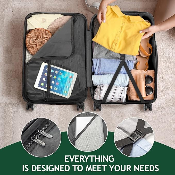 3 Piece Luggage Sets, Lightweight ABS Suitcase with 4 Spinner Wheels ＆ TSA Locks, Hardside Carry On Luggage Durable Suitcase Set for Family Travel Business - Black, 20/24/28