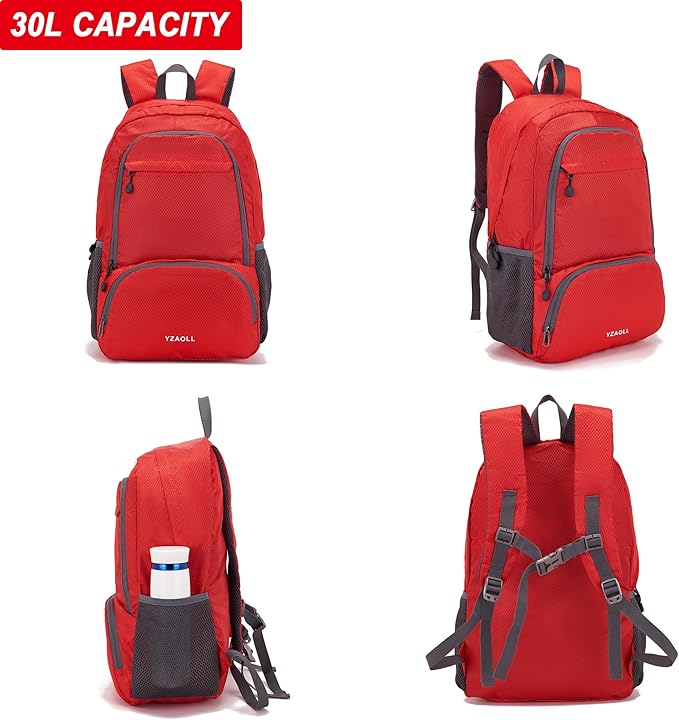 YZAOLL 30L Lightweight Packable Travel Hiking Backpack Daypack Foldable Backpack Water Resistant Daypack for Women Men