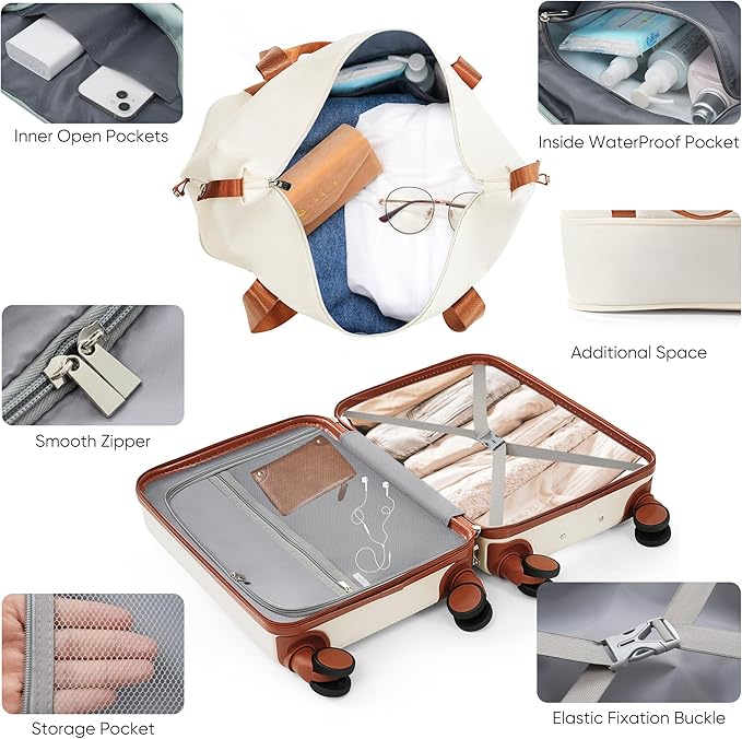 Luggage Spinner Wheels Lightweight TSA Lock Suitcase With Cosmetic Carry On Bag