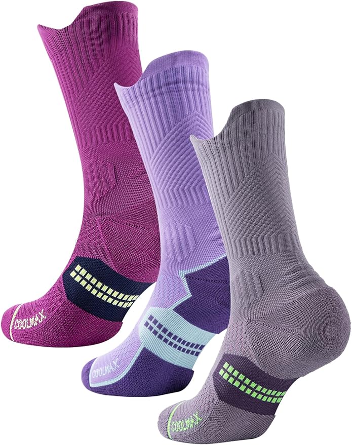 Womens Coolmax Bamboo Viscose Compression Running Crew Socks, Moisture-Wicking Anti-Blister Hiking&Gym Athletic