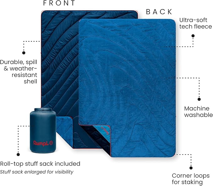 Rumpl Fleece Puffy Blanket with Fleece Liner and Weather Resistant Shell, 1-Person, Deepwater