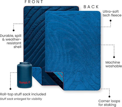 Rumpl Fleece Puffy Blanket with Fleece Liner and Weather Resistant Shell, 1-Person, Deepwater