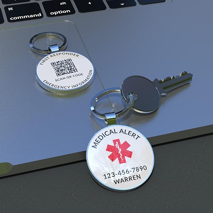DISONCARE QR Code Medical Alert Tag, Custom Medical ID with Online Profile for Emergency Contact & Health Info – For Allergies, Diabetes, Autism & More(White)