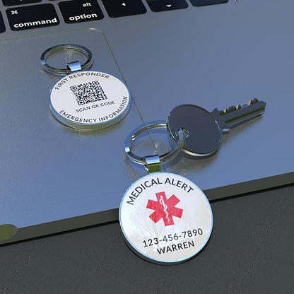 DISONCARE QR Code Medical Alert Tag, Custom Medical ID with Online Profile for Emergency Contact & Health Info – For Allergies, Diabetes, Autism & More(White)