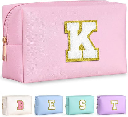 TOPEAST Christmas Gifts for Women Teen Girls - Stocking Stuffers for Teen Girls Gifts Trendy Stuff, Travel Makeup Bag, Initial Cosmetic Bag Toiletry Pouch (Pink K)