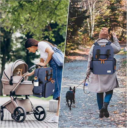 Modoker Dog Travel Bag, Airline Approved Backpack for Pet Accessories Organizer, Tote Weekend Bag with 2 Food Storage Containers, 2 Collapsible Dog Bowls, 1 Pet Mat, Blue