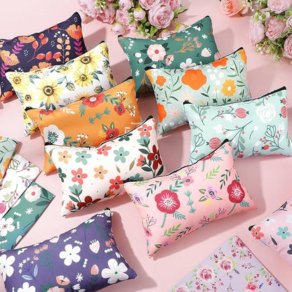 Hillban 36 Pcs Floral Makeup Bags for Women Flower Cosmetic Bag Inspirational Pencil Case with Zipper Travel Organizer Pouch for Wedding Bachelorette Party Christmas Gifts, 12 Styles