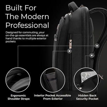 Briggs & Riley Slim Backpack for Women & Men - Laptop Backpack, For Work & Travel, Carry On Size, Lightweight & Durable, Padded Straps, Fits up to 14" Laptop - @work Collection, Black