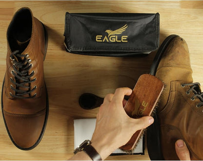 Eagle Shoe Shine Brush Kit 5-Piece Leather Care Set with Horsehair Brush, Daubers, Shine Sponge & Polishing Cloth for Shoes, Boots, Bags & Accessories