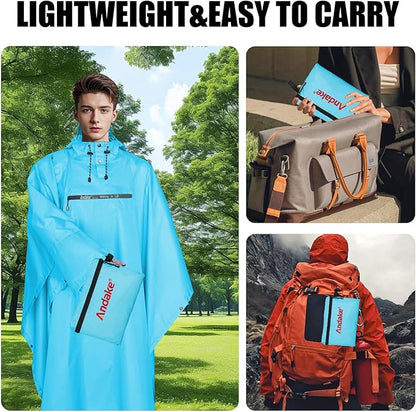 Andake Waterproof Rain Poncho for Adults Unisex,230T Ripstop Polyester,Raincoat Gear with Transparent Viewing Window Outdoors