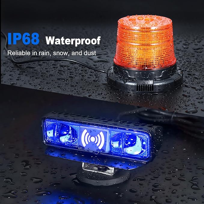 Radar Motion Alarm System Safety Warning, Magnetic Forklift Safety Light 3‑Pack with Radar Sensor, Flashing LED Amber Strobe Light with Voice Alarm for Enhanced Warehouse Safety, DC 12–100V