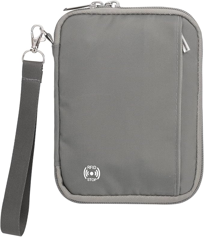 WALNEW Passport Holder for Travel - RFID Blocking Travel Wallet Essentials Organizer with Card Slots & Zipper Pocket (Women/Men), Gray