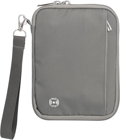 WALNEW Passport Holder for Travel - RFID Blocking Travel Wallet Essentials Organizer with Card Slots & Zipper Pocket (Women/Men), Gray