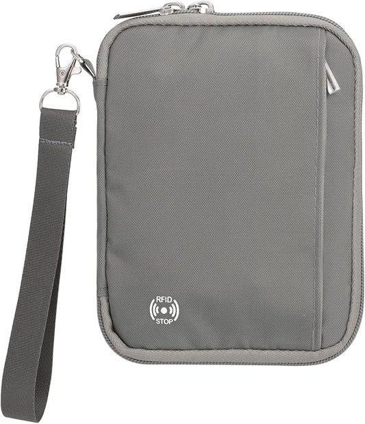 WALNEW Passport Holder for Travel - RFID Blocking Travel Wallet Essentials Organizer with Card Slots & Zipper Pocket (Women/Men), Gray