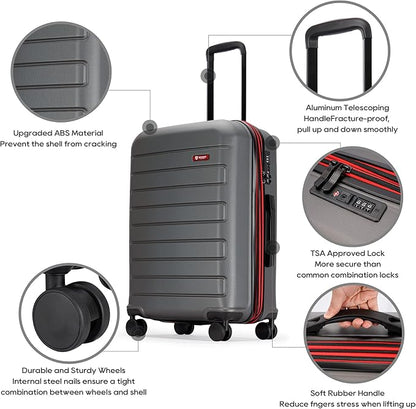 GinzaTravel ABS Luggage with TSA Locks,Large 28-Inch Expandable, and Friction-Resistant in Grey Spinner Suitcases