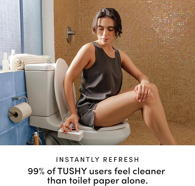 TUSHY Classic 3.0 Bidet Toilet Seat Attachment - A Non-Electric Self Cleaning Water Sprayer with Adjustable Water Pressure Nozzle, Angle Control & Easy Home Installation (White/Gunmetal)