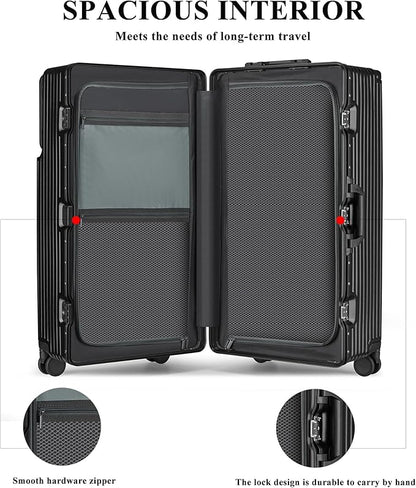 feilario 30in Super Large Captain Aluminum Frame Hardside Spinner Wheels Luggage, Zipperless Checked Suitcase with Front Compartment/Cup Holder/Phone Holder