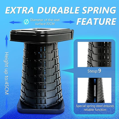 Upgraded Collapsible Stool with Backrest, Portable Telescopic Seat with Carry Bag, Square Folding Stool for Camping Gardening Fishing Hiking BBQ, Max Load Capacity 550lbs