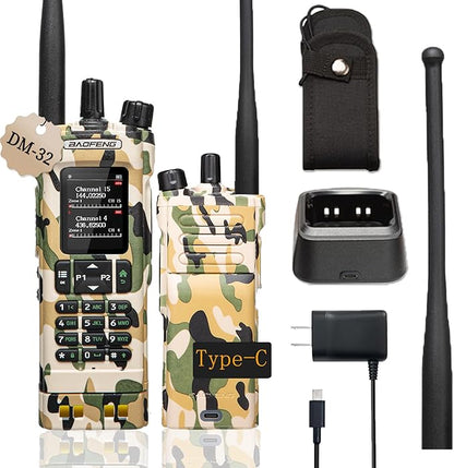 BAOFENG DM32 DMR 10W Long Range Walkie Talkie | Dual Band VHF/UHF | GPS & USB-C Rechargeable | Two Way Radio for Outdoor Hunting Emergency