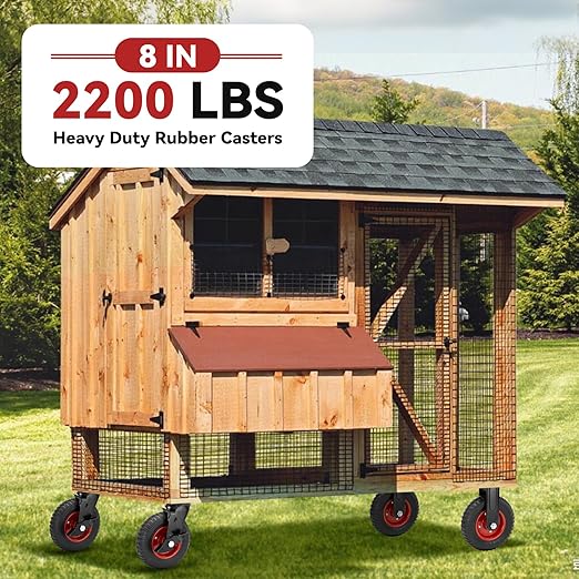 Nefish 8 Inch Heavy Duty Outdoor Casters 2200 LBS, Durable Large Casters Wheels Set of 4, Industrial Grade Rubber Castors with Knobby Tread for Trolley, Industrial and Chicken Coop (2 Brake & 2 Rigid)