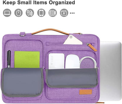 MOSISO 360 Protective Laptop Shoulder Bag,15-15.6 inch Computer Bags Compatible with MacBook Pro 16 inch, HP, Dell, Lenovo, Asus Notebook,Side Open Messenger Bag with 4 Zipper Pockets, Lilac