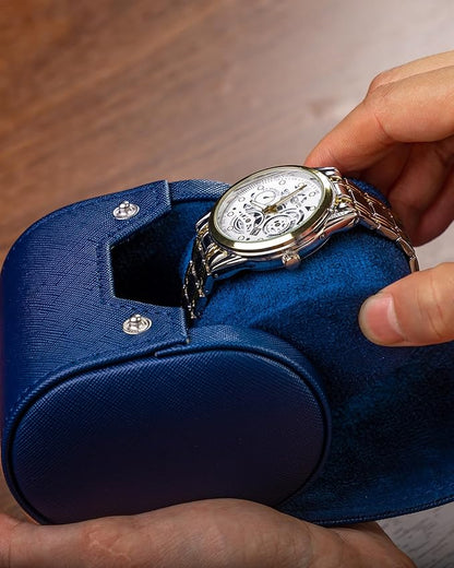 MR.OKAY Single Watch Travel Case -Classic Leather Watch Case with Perfect Texture. Watch Carrying Case or Organizer for Storage And Display. Ideal Gift for Men Traveling, All Handmade by Artisans