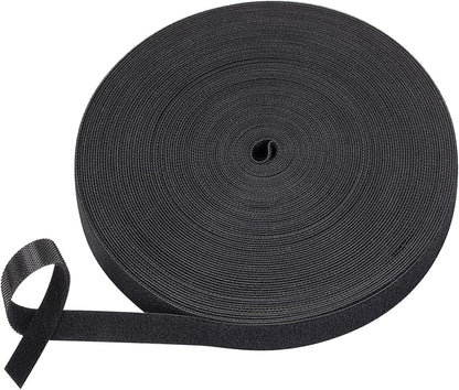 Nylon Hook and Loop Cable Ties, Black Self-Adhesive Reusable Cable Rolls-Customizable Length for Electricians,Home Cable Tie Alternative,Organizer Tape for Wires(25Yd X1Rolls)