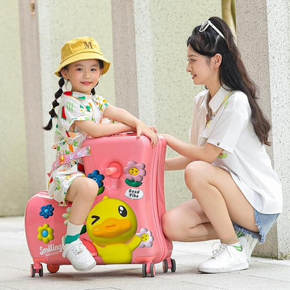 Kids Luggage, Lightweight Ride on Luggage with Spinner Wheels & Foldable Design (20-Inch+ Aged 1-3 Toddler, Pink Flower),Birthday Gift