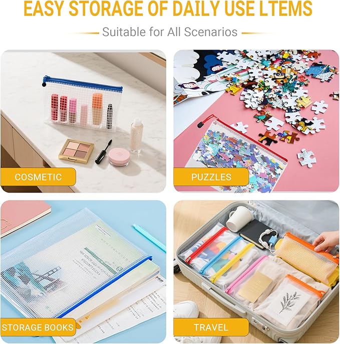 32 Pack Mesh Zipper Pouch Bags, 8 Size Mesh Storage Bags, Waterproof Document Mesh Bags, Zipper Bags for Organizing Office School Supplies, Toys, Cosmetics Travel Storage(8 Colors 13''×9.5'')