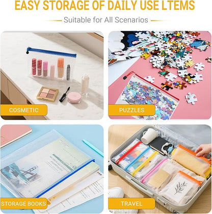 32 Pack Mesh Zipper Pouch Bags, 8 Size Mesh Storage Bags, Waterproof Document Mesh Bags, Zipper Bags for Organizing Office School Supplies, Toys, Cosmetics Travel Storage(8 Colors 13''×9.5'')