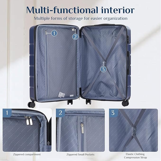 OLIXIS 21 Inch Carry-On Luggage, Hardside Suitcase with Spinner Wheels, Lightweight ABS Hard Shell Travel Luggage, TSA Approved Lock, Expandable Small Suitcase for Business & Travel–Blue