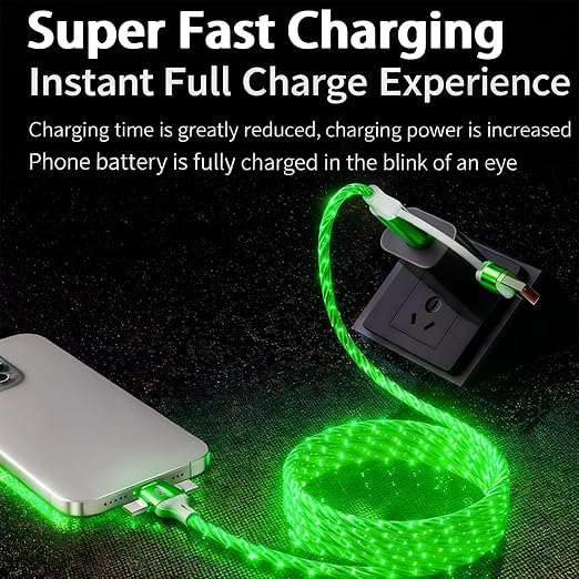 USB Cable PD Fast Charger Lighted Up(USB 6IN1 Starry Green) Mobile Phone Data Cable,Fast Charging Cable,TPE Material,Compatible with Almost All Devices.
