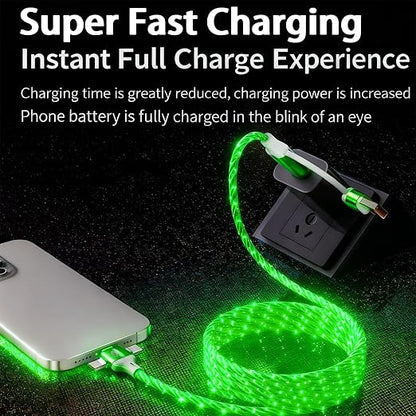 USB Cable PD Fast Charger Lighted Up(USB 6IN1 Starry Green) Mobile Phone Data Cable,Fast Charging Cable,TPE Material,Compatible with Almost All Devices.