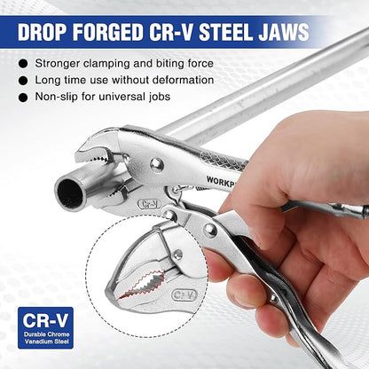 WORKPRO Locking Pliers, 7-inch Curved Jaw Vice Grips pliers, Chromium-Vanadium Steel Locking Pliers with Wire Cutter, Locking Adjustable Vise Grips for Clamping Twisting Welding