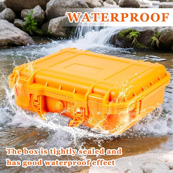 1 Pcs 14.3 x 11.4 x 4.5 Inch Waterproof Hard Case with DIY Customizable Foam Insert Portable Protective Case with Knife for Camera Drones Equipments Tools Test Instruments (Orange)