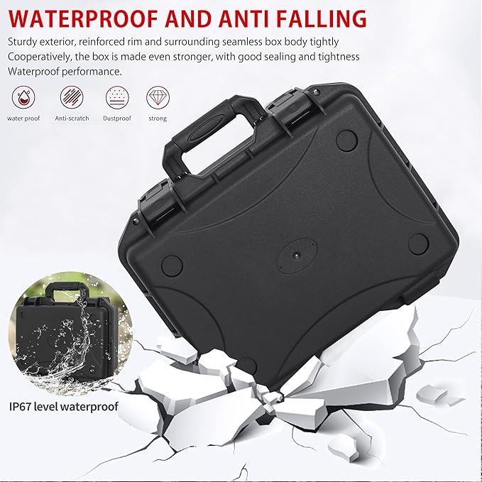 Hard Case with IP67 Waterproof Shockproof Tool Box for Microphone, Drones, Camera, Equipments, Portable Storage Case, 16.5 x13 x 7 Inch