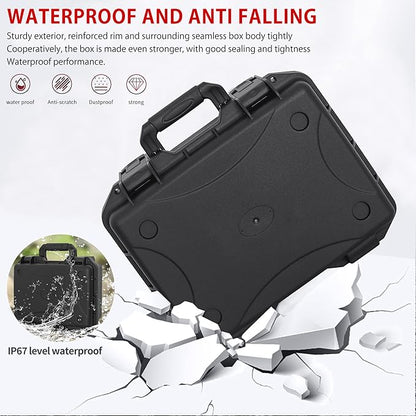 Hard Case with IP67 Waterproof Shockproof Tool Box for Microphone, Drones, Camera, Equipments, Portable Storage Case, 16.5 x13 x 7 Inch