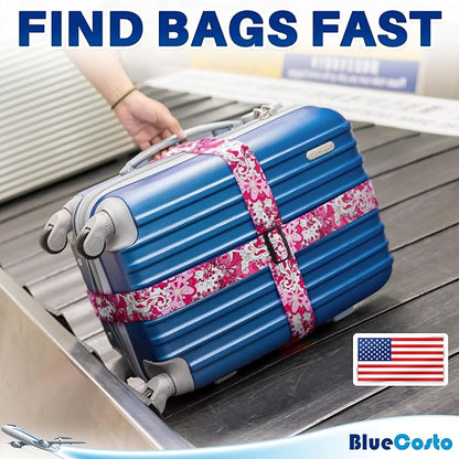 Luggage Straps for Suitcases - TSA Approved - Pink Geometric, 2 PK - Premium Belts for Suitcase, Briefcase & Travel Bag - Adjustable Strap Length 41" - 78"