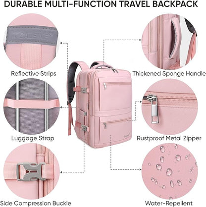BALEINE Travel Backpack for Women Men, Large Sturdy Carry On Laptop Backpack Gifts for Business, Casual, Weekender, Hiking (XL, Pink)