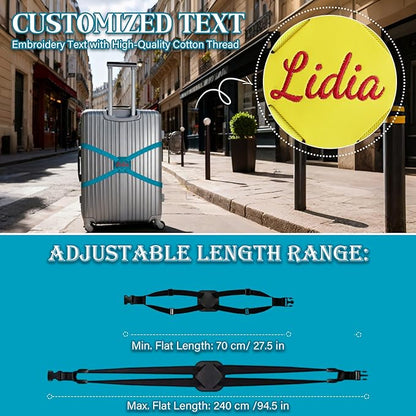 Personalized Luggage Straps Bag Bungee, Custom Luggage Straps for Suitcases - Add a Bag Securely, Burst-Proof Elastic Travel Strap, High-Vis Luggage Connector Straps Adjustable 28"-95" (1)