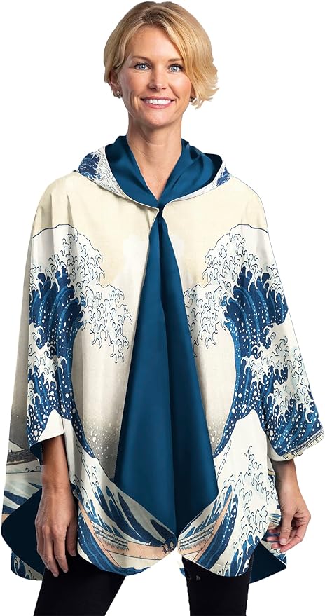 RainCaper Hokusai The Great Wave Womens Rain Cape Poncho with Hood Reversible