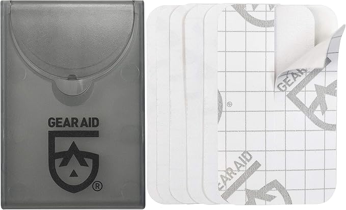 GEAR AID Tenacious Tape Mini Patches with Peel-and-Stick Adhesive to Fix Holes and Tears in Winter Gear, Down Puffer Jackets, Sleeping Bags, Tents, and Rain Gear, Black and Clear