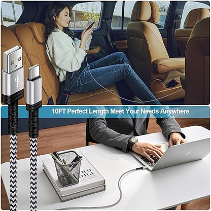 10FT Long USB A to USB C Charger Cable Fast Charging for iPhone 17 Pro Max 16e 16 Pro Max 16 Plus 15 Braided Type C Charger Android Power Cord for Samsung Galaxy S25 Ultra/S24/S23/S22/S21/A17/A16/A15