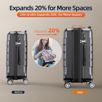 SHOWKOO Luggage Sets Expandable PC+ABS Durable Suitcase Double Wheels TSA Lock Gray