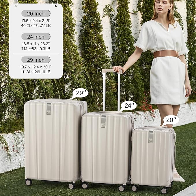 Hanke Expandable Hardshell Luggage Sets 3 Piece Extra Large Suitcases with Lock,28 Inch Luggage with Spinner Wheels, PC Travel Suitcase for Women Men 20 24 29Inch,Blackish Green